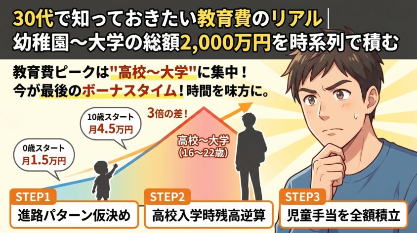 30代で知っておきたい教育費のリアル｜幼稚園〜大学の総額2,000万円を時系列で積む