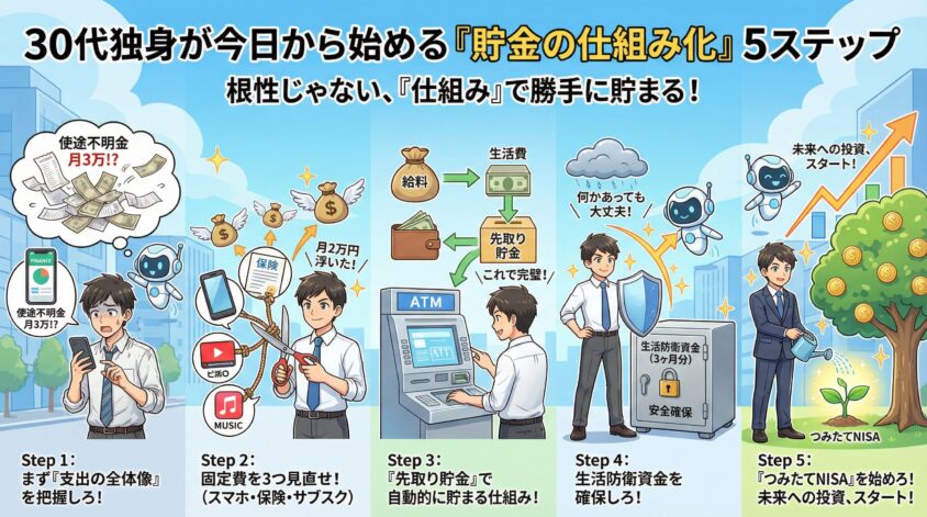30代独身が今日から始める「貯金の仕組み化」5ステップ