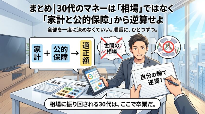 まとめ｜30代のマネーは「相場」ではなく「家計と公的保障」から逆算せよ