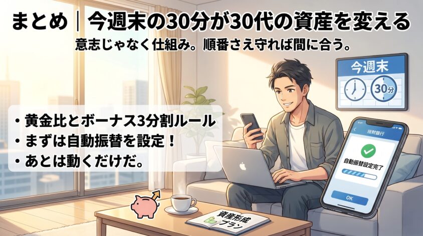 まとめ｜今週末の30分が30代の資産を変える